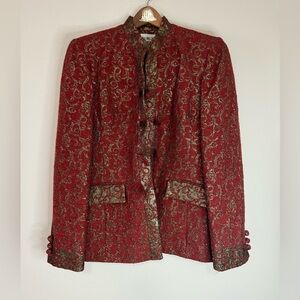 George Simonton Vintage made in USA Red Brocade Jacket Metallic Gold Size 8